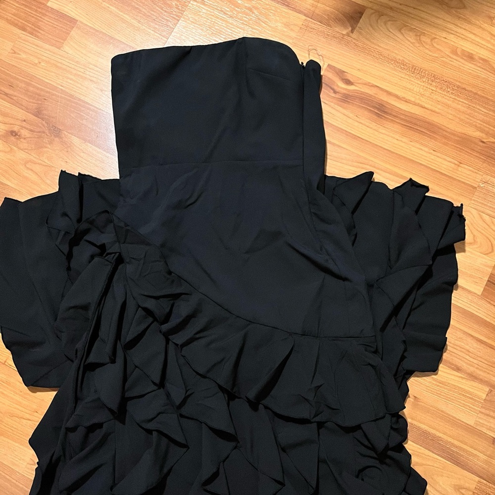 Oh Polly Black One Shoulder Ruffle Dress